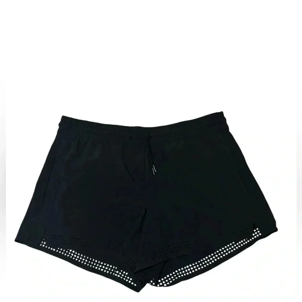 ATHLETA Baja Short Laser Cut Stretch Run Shorts Size 14 Black 4” Inseam Black - Picture 7 of 7
